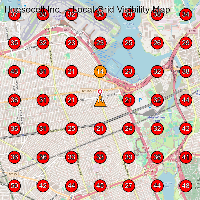 Huesocell Inc. GeoGrid visibility map for Machine Repair Service in Bronx
